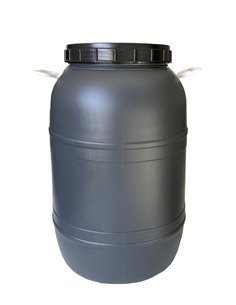 Bidón de plástico con boca ancha de 65 Litros | Tapa Rosca | Con asas | Alimentario | Gris 