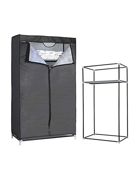 Armario de Tela Lona Negro para Ropa y Zapatos | Estructura de Metal y Cremallera | 160 x 88 x 45 cm Armario de Tela Lona Negro para Ropa y Zapatos | Estructura de Metal y Cremallera | 160 x 88 x 45 cm