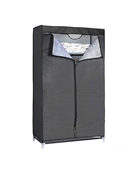 Armario de Tela Lona Negro para Ropa y Zapatos | Estructura de Metal y Cremallera | 160 x 88 x 45 cm Armario de Tela Lona Negro para Ropa y Zapatos | Estructura de Metal y Cremallera | 160 x 88 x 45 cm