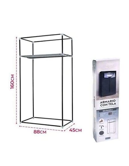 Armario de Tela Lona Negro para Ropa y Zapatos | Estructura de Metal y Cremallera | 160 x 88 x 45 cm Armario de Tela Lona Negro para Ropa y Zapatos | Estructura de Metal y Cremallera | 160 x 88 x 45 cm