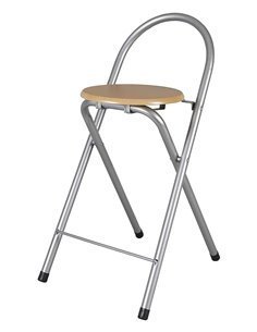 Taburete Plegable de cocina | Silla plegable de plata y madera | 37x45x80 cm