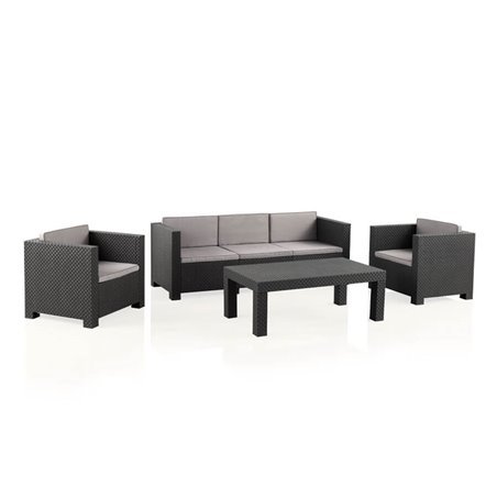 Set Muebles Jardín Evo Confort con 4 Plazas - Mobiliario Exterior con Mesa Auxiliar y Cojines  Set Muebles Jardín Evo Confort con 4 Plazas - Mobiliario Exterior con Mesa Auxiliar y Cojines