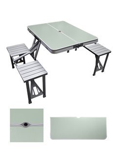 Maleta de Camping con Mesa y 4 Taburetes Plegables de Aluminio Gris - Diseño Compacto y Elegante para Exteriores e Interiores