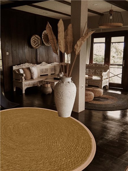 Alfombra de Yute Redondo Trenzada a Mano – Alfombra multiuso Decorativa color Natural  Alfombra de Yute Redondo Trenzada a Mano – Alfombra multiuso Decorativa color Natural