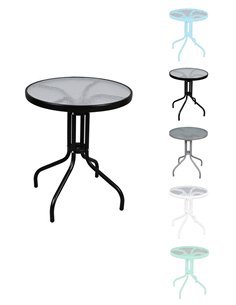 Mesa de Cristal con base metálica | Ideal para Terraza, Jardín o Balcón | 60x60x70cm | SELECCIONA COLOR