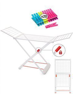 Tendedero plegable de resina Incluye 20 Pinzas Blanco | Gran superficie de tendido | 180 x 108 x 55 cm 
