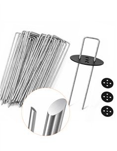 Grapas Piquetas de Jardín 150x30mm | Acero Galvanizado Anticorrosión con Arandelas para Malla Antihierba y Césped Artificial